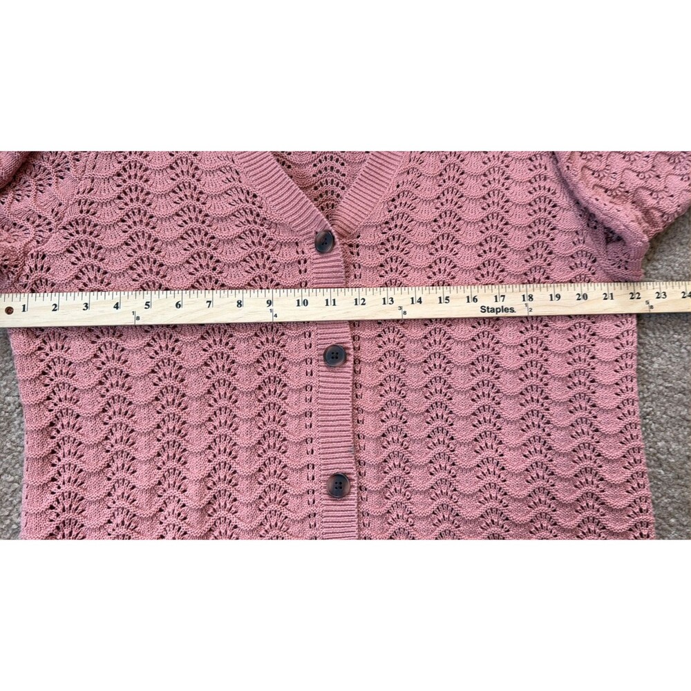 LOFT Outlet XL Peach Pink Pointelle Cardigan 100% Cotton Button Front Sweater - Picture 6 of 10